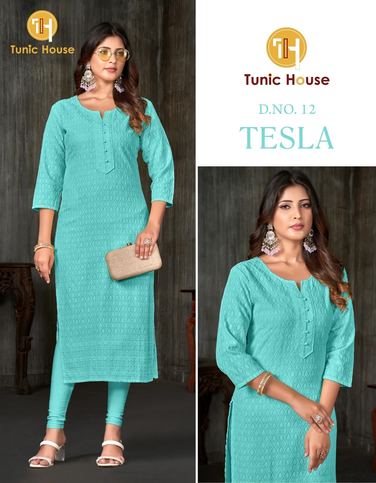 Tunic House Tesla Viscous Rayon Wholesale Fully Chikankari Fancy Kurtis Catalog — Wholesale Kurtis, MPA wholesale from Surat - Gallery Image 4